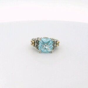 Barbara Bixby Sterling/18K Blue Topaz Flower Ring - Size 7